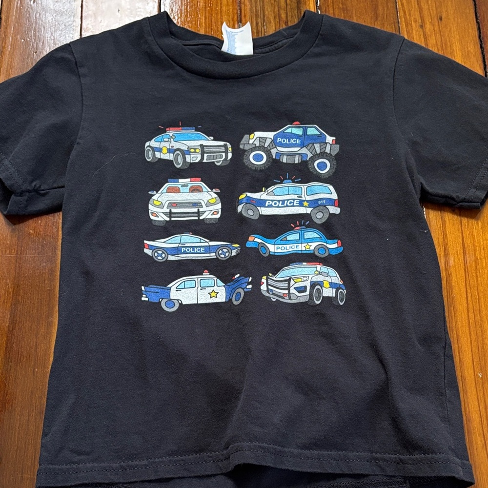 Port and Company Black T-Shirt with Police Cars